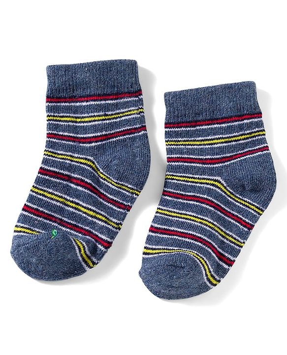 Cute Walk by Babyhug Knit Anti Bacterial Ankle Length Socks With Stripes & Space Theme Design Pack of 3 - Multicolor
