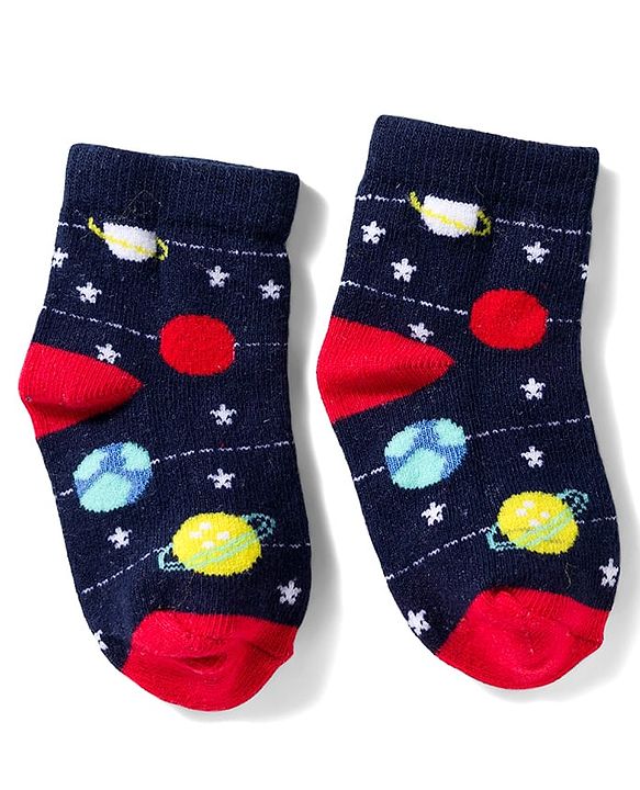 Cute Walk by Babyhug Knit Anti Bacterial Ankle Length Socks With Stripes & Space Theme Design Pack of 3 - Multicolor