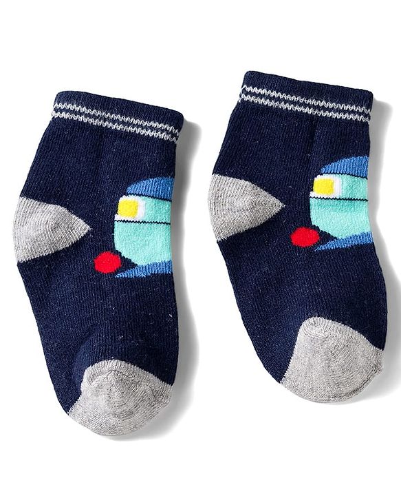 Cute Walk by Babyhug Knit Anti Bacterial Ankle Length Socks With Stripes & Space Theme Design Pack of 3 - Multicolor