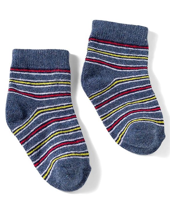 Cute Walk by Babyhug Knit Anti Bacterial Ankle Length Socks With Stripes & Space Theme Design Pack of 3 - Multicolor