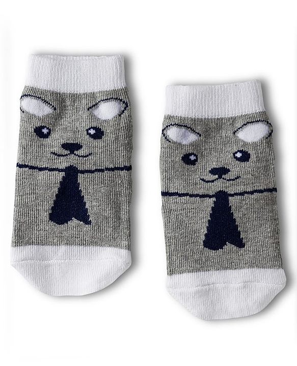 Cute Walk by Babyhug Knit Anti Bacterial Ankle Length Socks With Animal Design Pack of 3 - Multicolor
