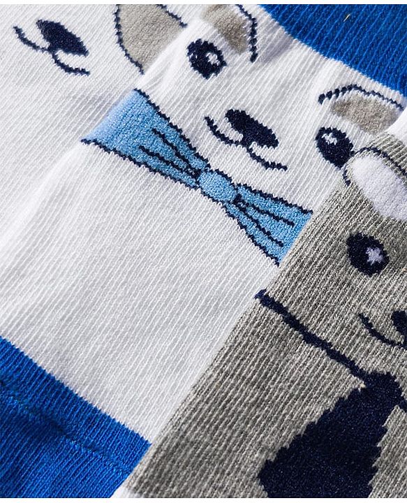 Cute Walk by Babyhug Knit Anti Bacterial Ankle Length Socks With Animal Design Pack of 3 - Multicolor