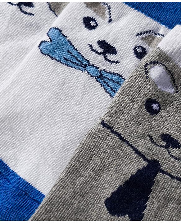Cute Walk by Babyhug Knit Anti Bacterial Ankle Length Socks With Animal Design Pack of 3 - Multicolor