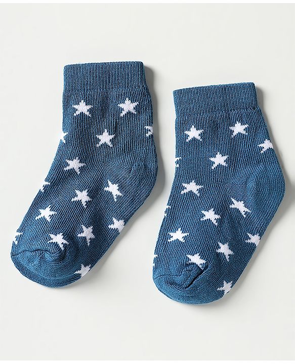 Cutewalk by Babyhug Ankle Length Anti-Bacterial Socks with Star Design & Stripes Pack of 3 - Navy Blue