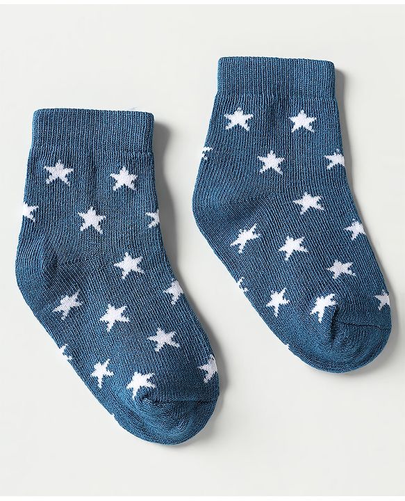 Cutewalk by Babyhug Ankle Length Anti-Bacterial Socks with Star Design & Stripes Pack of 3 - Navy Blue
