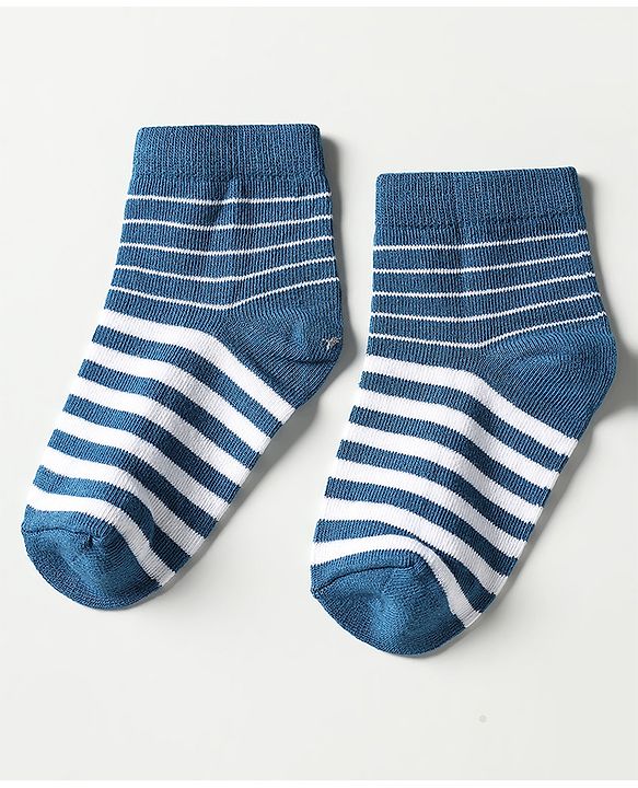 Cutewalk by Babyhug Ankle Length Anti-Bacterial Socks with Star Design & Stripes Pack of 3 - Navy Blue