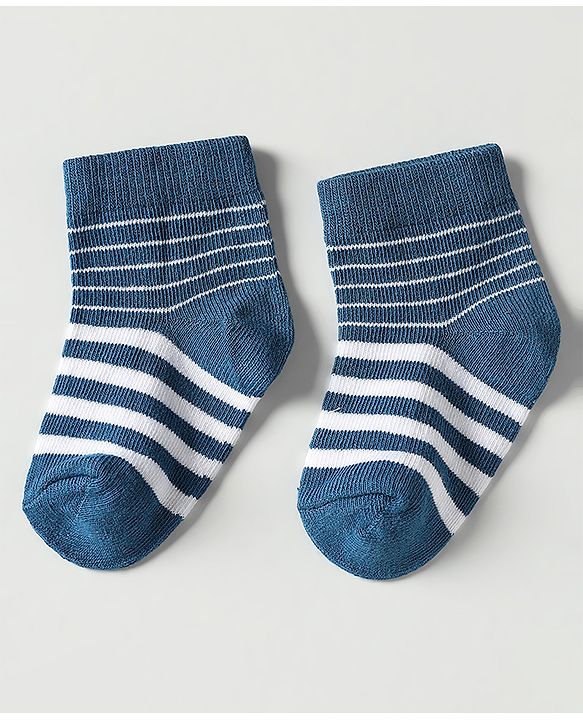 Cutewalk by Babyhug Ankle Length Anti-Bacterial Socks with Star Design & Stripes Pack of 3 - Navy Blue
