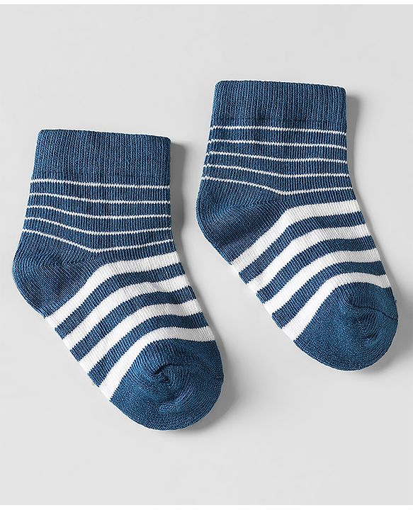 Cutewalk by Babyhug Ankle Length Anti-Bacterial Socks with Star Design & Stripes Pack of 3 - Navy Blue