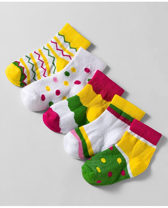 Cute Walk by Babyhug Knit Anti Bacterial Ankle Length Designed Socks Pack of 5 - Multicolor