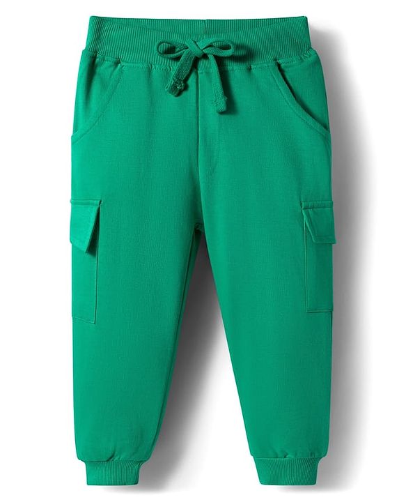 Babyhug Knit Premium Light Gauge 100% Cotton Terry Full Sleeves Top and Joggers Set With Front & Back Floral Print - Green