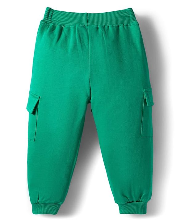 Babyhug Knit Premium Light Gauge 100% Cotton Terry Full Sleeves Top and Joggers Set With Front & Back Floral Print - Green