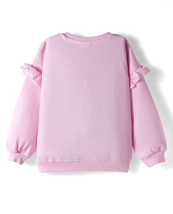 Babyhug Knit Premium Light Gauge Terry Full Sleeves Top and Joggers Set with Floral Embroidery - Pink