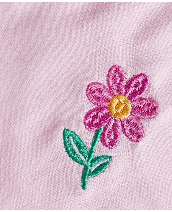 Babyhug Knit Premium Light Gauge Terry Full Sleeves Top and Joggers Set with Floral Embroidery - Pink
