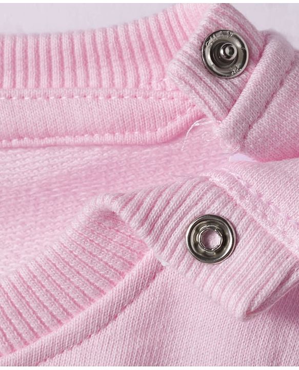 Babyhug Knit Premium Light Gauge Terry Full Sleeves Top and Joggers Set with Floral Embroidery - Pink
