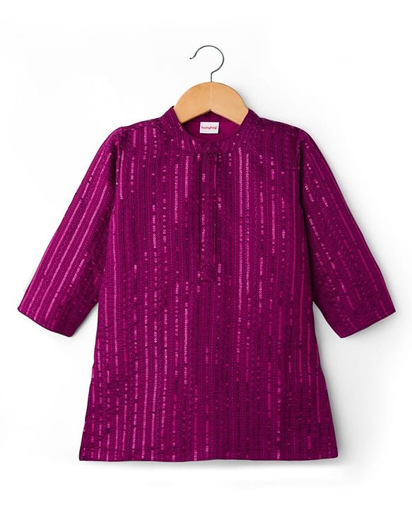 Babyhug Cotton Woven Full Sleeves Kurta Dhoti Set with Sequin Detailing - Purple