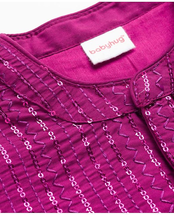 Babyhug Cotton Woven Full Sleeves Kurta Dhoti Set with Sequin Detailing - Purple