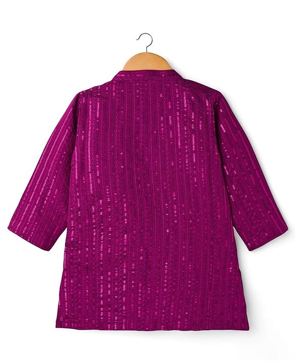 Babyhug Cotton Woven Full Sleeves Kurta Dhoti Set with Sequin Detailing - Purple