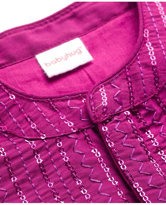 Babyhug Cotton Woven Full Sleeves Kurta Dhoti Set with Sequin Detailing - Purple