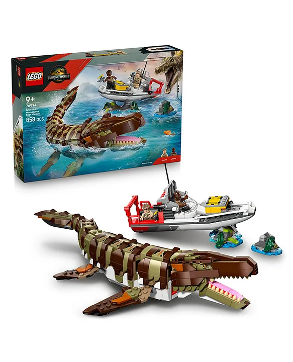 LEGO Jurassic World Brick-Built Mosasaurus Boat Mission Toy