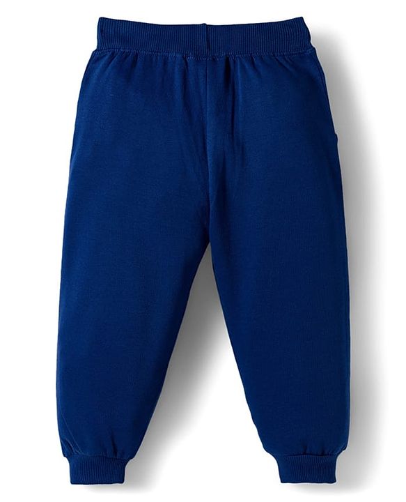 Babyhug Knit Premium Light Gauge Terry Full Sleeves Top & Lounge Pant Set with Cherry Embroidery - Navy Blue