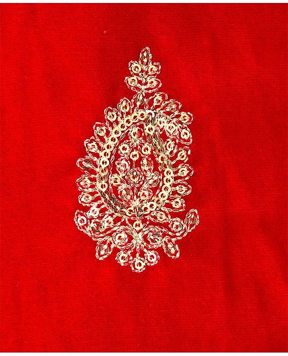 Babyhug Velvet Woven Full Sleeves Kurta Dhoti Set with Embroidery & Sequin Detailing - Red