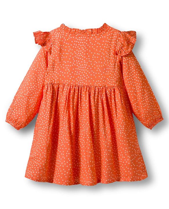 Babyhug Cotton Woven With Full Sleeves Front Open Frock & Sling With Polka Dot - Orange