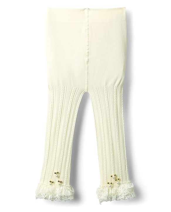 Babyhug Cotton Woven Full Sleeves Frock With Pearl Embellished Leggings & Frill Detailing - Olive Green & White
