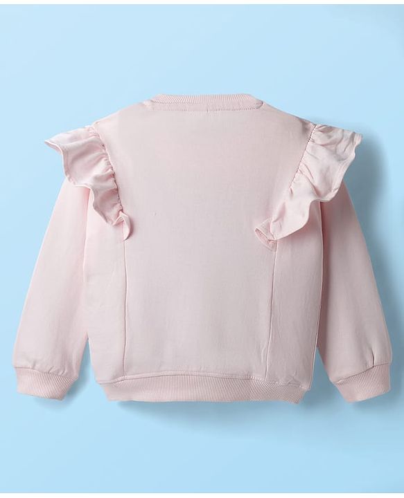 Babyhug Knit Premium Light Gauge Terry Full Sleeves Top and Lounge Pant Set With Stars Print & Frill Detailing - Pink