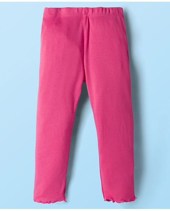 Babyhug Knit Premium Light Gauge Terry Full Sleeves Top and Lounge Pant Set With Stars Print & Frill Detailing - Pink
