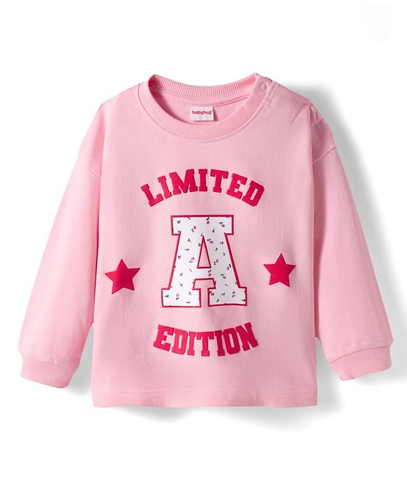 Babyhug Knit Premium Light Gauge Terry Full Sleeves Top & Pant Set With Text Print - Pink & Red