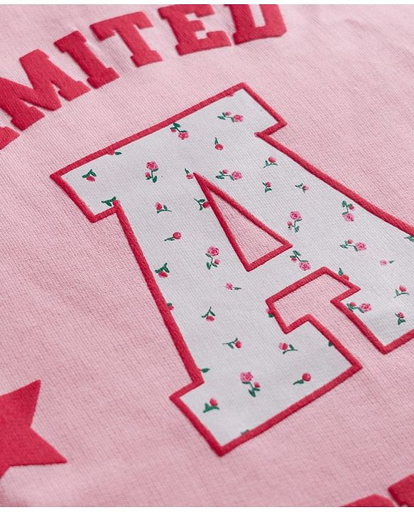 Babyhug Knit Premium Light Gauge Terry Full Sleeves Top & Pant Set With Text Print - Pink & Red
