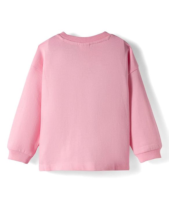 Babyhug Knit Premium Light Gauge Terry Full Sleeves Top & Pant Set With Text Print - Pink & Red