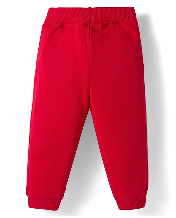 Babyhug Knit Premium Light Gauge Terry Full Sleeves Top & Pant Set With Text Print - Pink & Red
