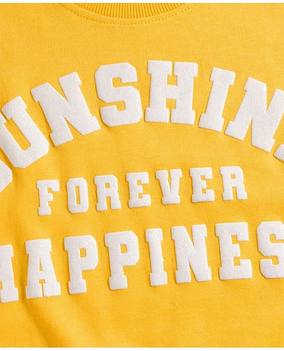 Babyhug Knit Premium Light Gauge Terry Full Sleeves Top and Jogger Set with Sunshine Forever Text Print - Yellow