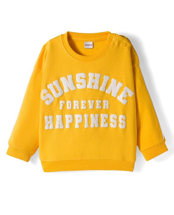 Babyhug Knit Premium Light Gauge Terry Full Sleeves Top and Jogger Set with Sunshine Forever Text Print - Yellow