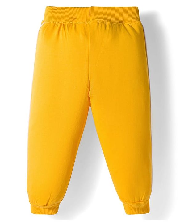 Babyhug Knit Premium Light Gauge Terry Full Sleeves Top and Jogger Set with Sunshine Forever Text Print - Yellow