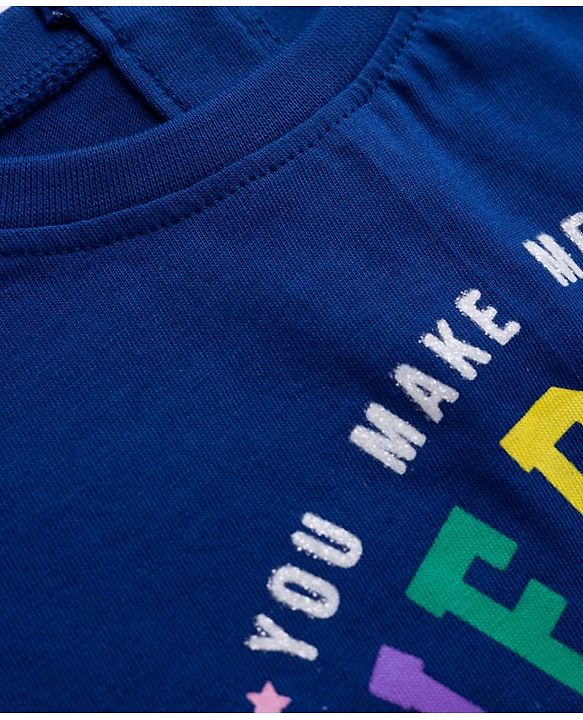 Babyhug 100% Cotton Terry Knit Half Sleeves Top & Joggers Set with Everyday Text Print - Navy Blue