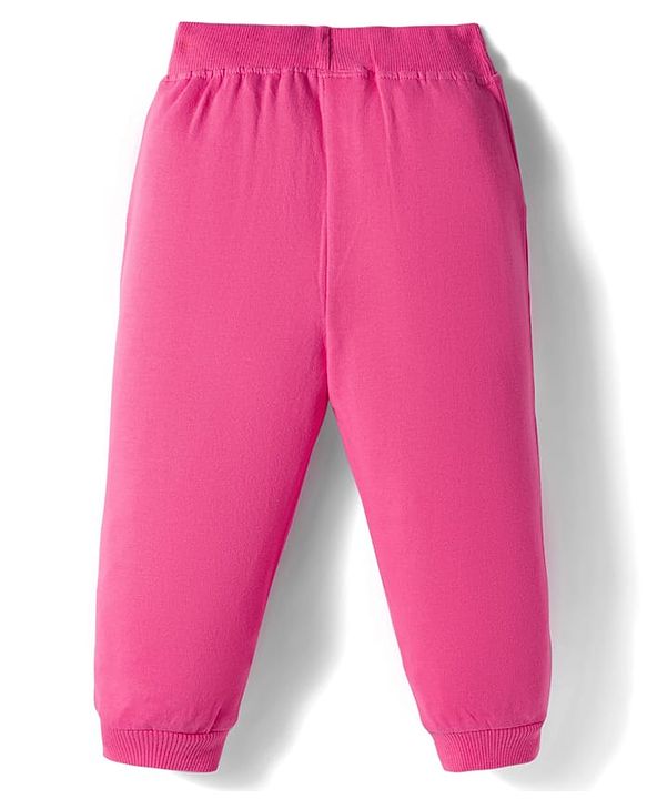 Babyhug Knit Premium Light Gauge Terry Full Sleeves Top and Joggers Set with Smile Text Print - Pink