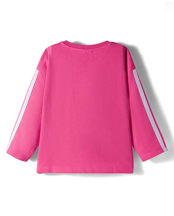 Babyhug Knit Premium Light Gauge Terry Full Sleeves Top and Joggers Set with Smile Text Print - Pink