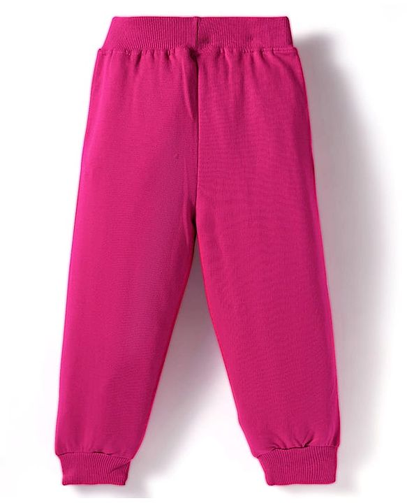 Babyhug Knit Premium Light Gauge Terry Full Sleeves Solid Color Top & Joggers Set with Lace Frill Detailing - Maroon