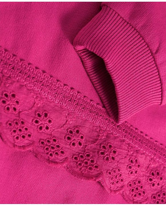 Babyhug Knit Premium Light Gauge Terry Full Sleeves Solid Color Top & Joggers Set with Lace Frill Detailing - Maroon