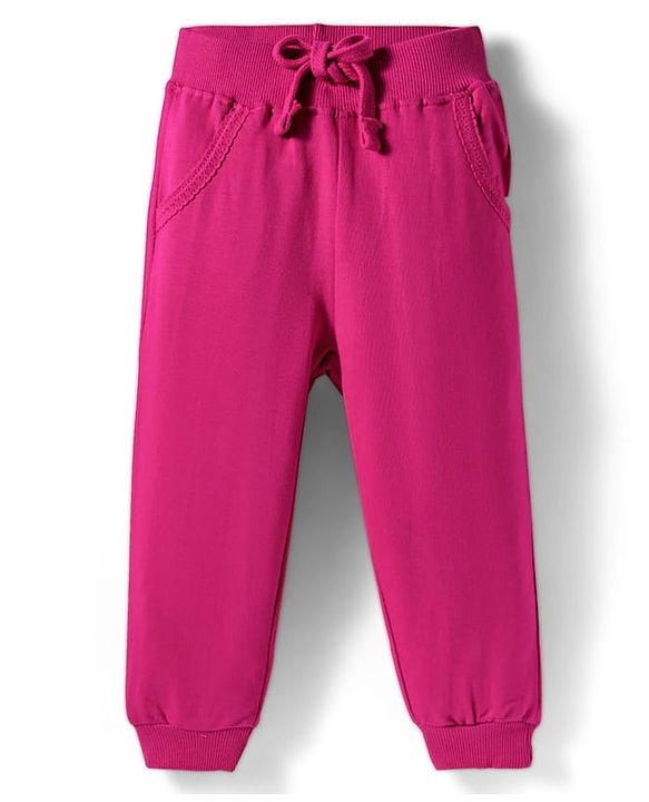 Babyhug Knit Premium Light Gauge Terry Full Sleeves Solid Color Top & Joggers Set with Lace Frill Detailing - Maroon
