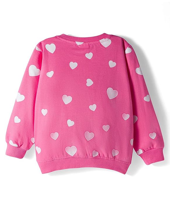 Babyhug Knit Premium Light Gauge Terry Full Sleeves Top and Joggers Set with Heart & Animal  Print - Pink