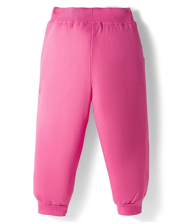 Babyhug Knit Premium Light Gauge Terry Full Sleeves Top and Joggers Set with Heart & Animal  Print - Pink