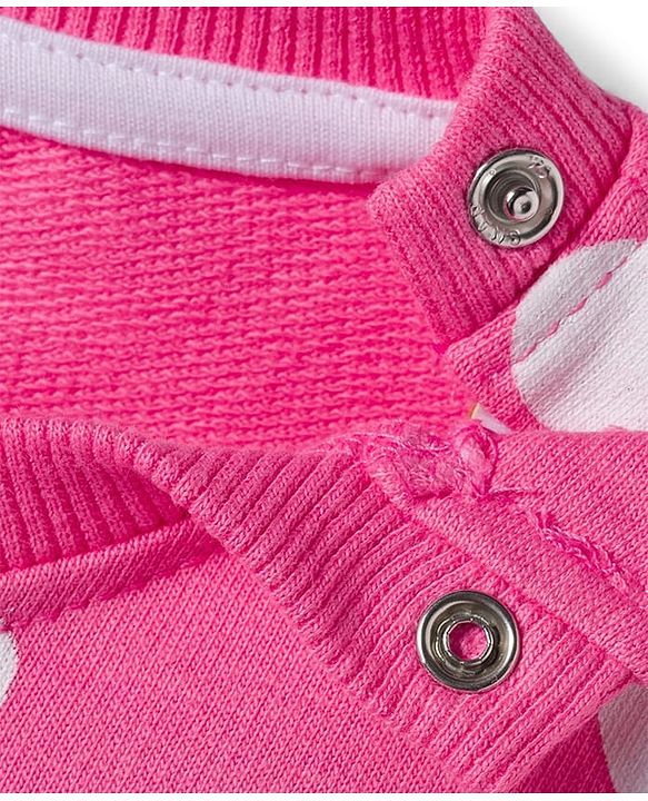 Babyhug Knit Premium Light Gauge Terry Full Sleeves Top and Joggers Set with Heart & Animal  Print - Pink