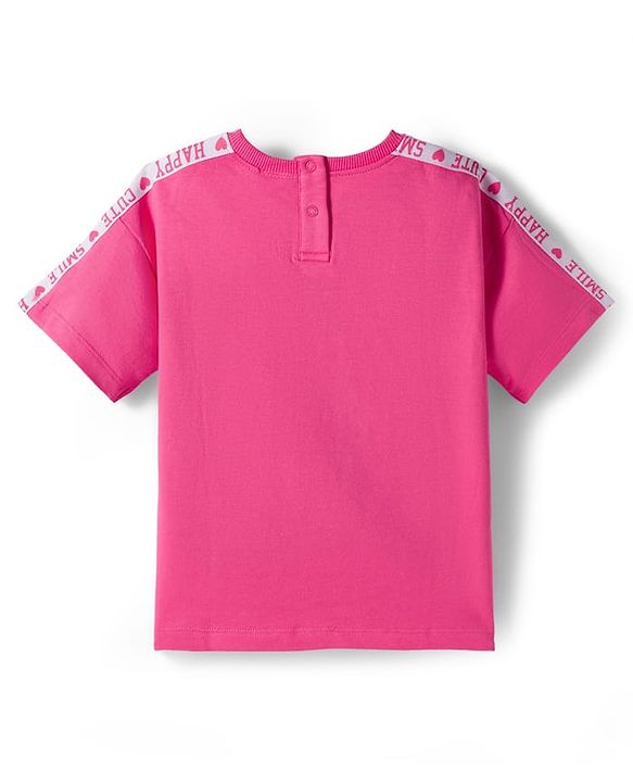 Babyhug Terry Knit Half Sleeves Top and Lounge Pant Set with Today Will Be Awesome Text Print - Pink