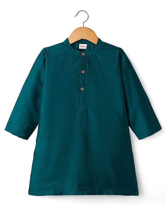 Babyhug Cotton Woven Full Sleeves Kurta Dhoti Set with Borcade Jacket & Floral Embroidery - Teal Blue