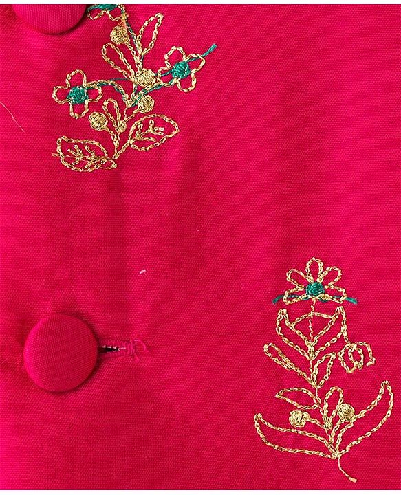 Babyhug Cotton Woven Full Sleeves Kurta Dhoti Set with Borcade Jacket & Floral Embroidery - Teal Blue