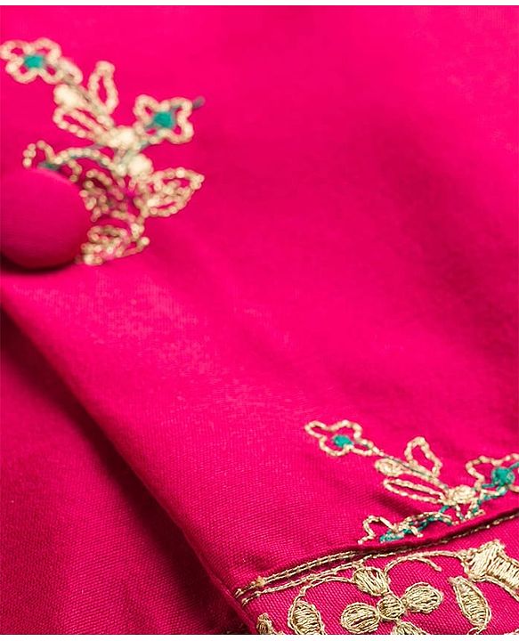 Babyhug Cotton Woven Full Sleeves Kurta Dhoti Set with Borcade Jacket & Floral Embroidery - Teal Blue