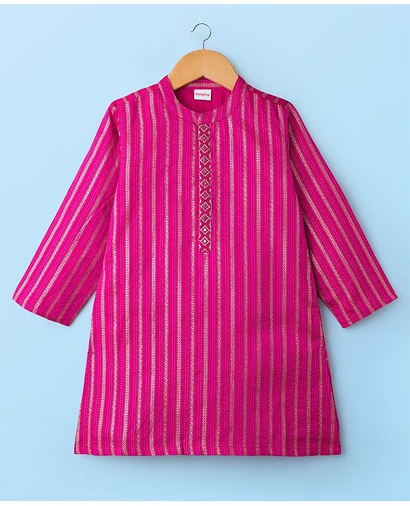 Babyhug Cotton Woven Full Sleeves Kurta Dhoti Set with Dobby Embroidery - Fuchsia